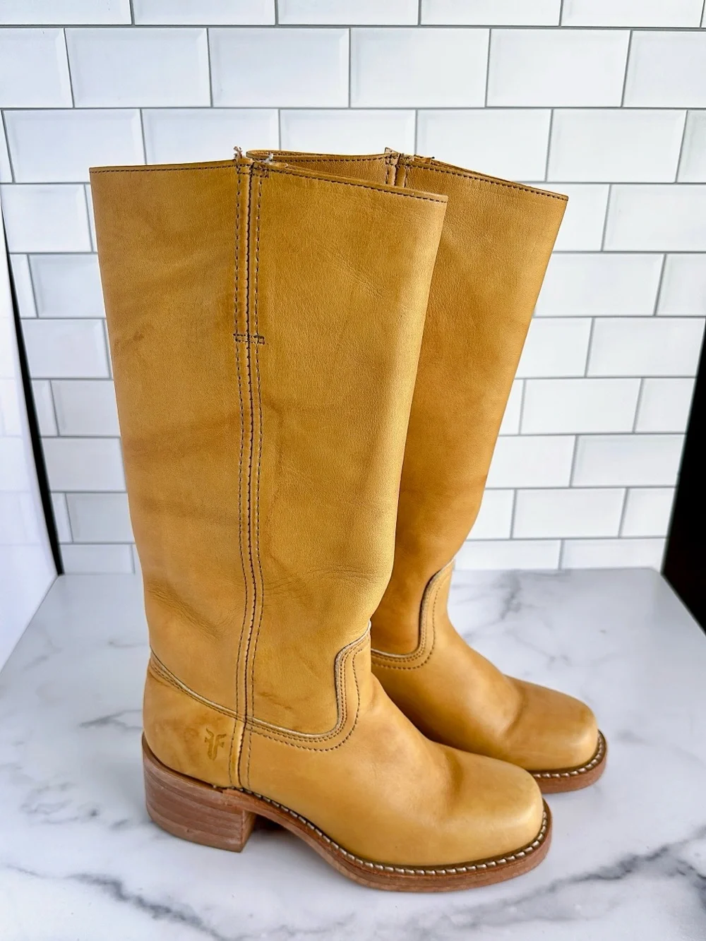 Frye Tall 14L Leather Riding Campus Boots in Banana - Picture 2 of 11